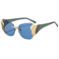 Fashion rimless sunglasses for men and women, trendy blue lenses with unique gold side wing decor. - C7 Gold Frame Blue Lens