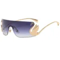 Occhiali da sole a scudo cigno senza montatura donna lenti sfumate alla moda 9103 - C7 Montatura Oro Lenti Sfumate Grigie