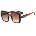 Gafas de sol cuadradas oversize para mujer, montura elegante en negro y rojo con lentes marrones. - C6 Montura Negra Naranja Lentes Degradadas Té