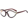 Occhiali da vista rotondi eleganti da donna con montatura in metallo bordeaux e oro. - c9