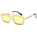 Lunettes de soleil carrées en métal double pont pour hommes verres jaunes rétro SKU - C5 Monture Dorée Verres Jaunes