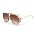 Occhiali da sole aviatore chic da donna, lenti marroni sfumate con montatura elegante dorata. - C6 Champagne Montura Lente Sfumata Tè