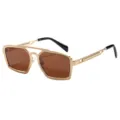 Lunettes de soleil homme vintage carrées en métal avec double pont et verres marron. - C6 Monture Dorée Verres Thé