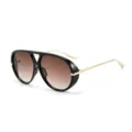 Occhiali da sole da aviatore oversize da donna, lenti sfumate marroni e montatura nera chic. - C8 Montatura Nero Oro Lente Doppio Tè