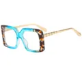 Modische große quadratische blaue Schildpatt Rahmen Klarsicht Brille für Streetwear. - C5 Transparent Blau Geblümter Rahmen Transparente Gläser