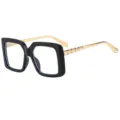 Grosse quadratische Blaulichtfilter Brille mit dicken schwarzen Rahmen und goldenen Buegeln. - C1 Schwarzer Rahmen Klare Linse