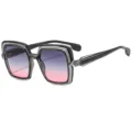 Gafas de sol cuadradas oversize para mujer, lentes degradadas de moda estilo elegante chic. - C7 Montura Gris Transparente Lente Gris Rosa Degradado