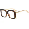 Modische große quadratische Schildpatt Blaulicht Brille mit eleganten Metallbügeln. - Leopardenmuster Rahmen Klares Glas