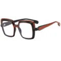 Große quadratische Blaulichtfilter Brille mit mehrschichtigem retro bunten Gestell. - Schwarz Orangefarbener Rahmen Klare Linsen