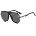 Women fashion oversized polygonal sunglasses with black frame and gold decor for chic style - Black Frame Gray Lens