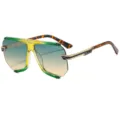 Women's stylish polygon sunglasses, green gradient frame and temples with leopard print. - C2 Green Tea Frame Gradient Green Tea Lenses