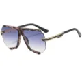 Women fashion polygon sunglasses, gradient purple lenses with chic marbled brow bar and gold details. - C3 Floral Frame Gradient Gray Lenses