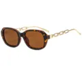 Trendy small frame square sunglasses with chic metal chain temples and brown lenses for women. - C4 Leopard Frame Tea Lenses