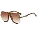 Oversized polygon sunglasses for women with tortoise frame and gradient brown lenses. - C4 Leopard Frame Gradient Brown Lens