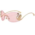 Fashion chic rimless pink sunglasses with elegant gold swan decoration for women outdoor wear - C2 Gold Frame Pink Lens