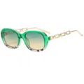 Occhiali da sole quadrati piccoli da donna con stanghette a catena in metallo e alla moda. - C6 Montatura Verde Lenti Sfumate Tè Verde