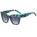 Gafas de sol de ojo de gato grande para mujer, moda, protección UV y lentes degradadas. - Montura Flores Azules Lenses Degradados Gris