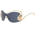 Fashion swan metal leg frameless one-piece sunglasses for women stylish street style eyewear - C3 Gold Frame Gray Lens