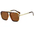 Classic double bridge square sunglasses with tortoise shell frame and brown UV lenses - C4 Leopard Frame Tea Lenses