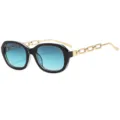 Occhiali da sole quadrati chic con stanghette a catena dorata e lenti sfumate blu donna - C7 Montatura Nero Grigio Lenti Sfumate Grigio Verde