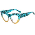 Retro Katzenauge Blaulichtfilter Brillenrahmen für Damen modische optische Brille neu - C5 Blau Leoparden Rahmen Klarglas