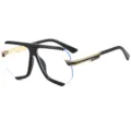 Oversized polygon fashion sunglasses for women, trendy black and gold frame design. - C8 Black Frame Clear Lens