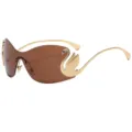 Fashion luxury swan decorated frameless one-piece gradient sunglasses for women UV protection. - C4 Gold Frame Tea Lens