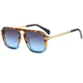 Double bridge square sunglasses with gradient blue lenses and tortoiseshell frame. - C5 Leopard Blue Frame Gradient Gray Blue Lens
