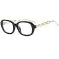 Occhiali quadrati neri con stanghette a catena dorata, elegante montatura moda donna. - C8 Montatura Nera Lenti Trasparenti