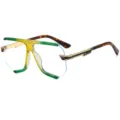 Oversized geometric women sunglasses with green yellow gradient top and tortoiseshell arms. - C9 Green Tea Frame Clear Lens