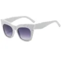 Gafas de sol de ojo de gato blancas elegantes para mujer, montura geométrica grande, protección UV. - Montura Blanca Lentes Grises Degradados