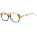 Occhiali da vista donna alla moda con montatura quadrata sfumata e stanghette a catena. - C9 Montatura Leopardata Blu Lenti Trasparenti