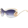 Fashionable rimless gradient sunglasses featuring a luxury gold swan motif and metal temples. - C7 Gold Frame Gradient Gray Lenses