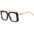 Große quadratische Klarsichtbrille mit schicken goldenen Bügeln für Streetwear-Looks. - C2 weinroter Rahmen transparente Gläser