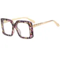 Elegante quadratische Mode-Brille mit buntem Schildpatt-Muster und goldenen Metallbügeln - C3 Lila Gelb Geblümter Rahmen Transparente Gläser