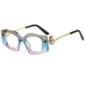 Femmes élégantes lunettes géométriques dégradées avec branches perlées chic. - C12 Monture Gris Bleu Rose Verres Transparents