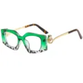 Lunettes de vue carrees pour femme degrade vert avec branches perlees elegantes - C13 Monture Verte Verre Transparent