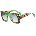 Oversized square sunglasses with green tortoiseshell frame and gradient lenses for trendy fashion. - C2 Green Demi Frame Green Tea Lens