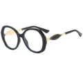 Modische Damen runder Rahmen Flachglas Brille, schwarz und gold schicke optische Fassung. - C1 Schwarzer Rahmen