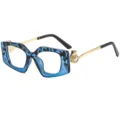 Lunettes de vue carrées pour femmes à monture épaisse marbrée bleue branches dorées et perle. - C9 Monture Léopard Bleu Verres Transparents