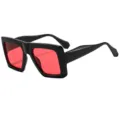 Oversized square sunglasses with bold black frames and vibrant red lenses for stylish wear. - C3 Black Frame Red Lens