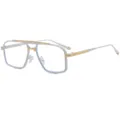Men's fashion square metal frame eyeglasses, retro double-bridge clear lens optical glasses. - C6 White Frame Clear Lens