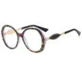 Stilvolle runde Damen-Klarsichtbrille mit buntem Farbspritzer-Rahmen und modischem Design. - C3 Gemusterter Rahmen