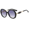 Oversized round sunglasses for women with gradient purple lenses and stylish black gold frame. - C1 Black Frame Gray Gradient Lens