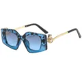 Lunettes de soleil pour femmes, monture carrée, verres bleus et branches ornées de perles. - C2 Monture Léopard Bleu Verres Dégradés Gris Bleu