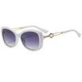 White frame fashion sunglasses with gradient lenses and luxury gold temple details for women. - C3 White Frame Gradient Gray Lens