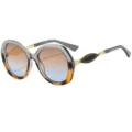 Stylish oversized round sunglasses for women, gradient lenses and gold temple details. - C2 Gray Leopard Frame Gradient Tea Blue Lens