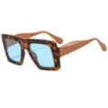 Oversized square sunglasses, tortoiseshell frame with light blue lenses and caramel temples. - C6 Leopard Frame Blue Lens