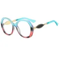 Modische Damen runde Blaulichtfilter Brille mit bunten Farbverlauf Rahmen und Metallbügeln. - C6 Blau Rosa Rahmen