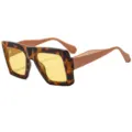Oversized square sunglasses in tortoise with yellow lenses and light brown temples - C7 Leopard Frame Yellow Lens